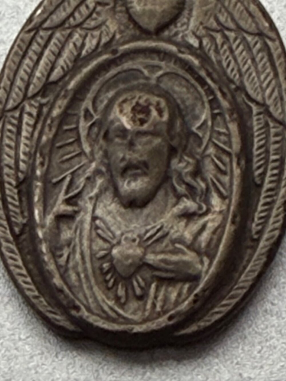 Antique Catholic Scapular Medal Sacred Heart Jesus Our Lady Mount Carmel Aluminu - Picture 8 of 11